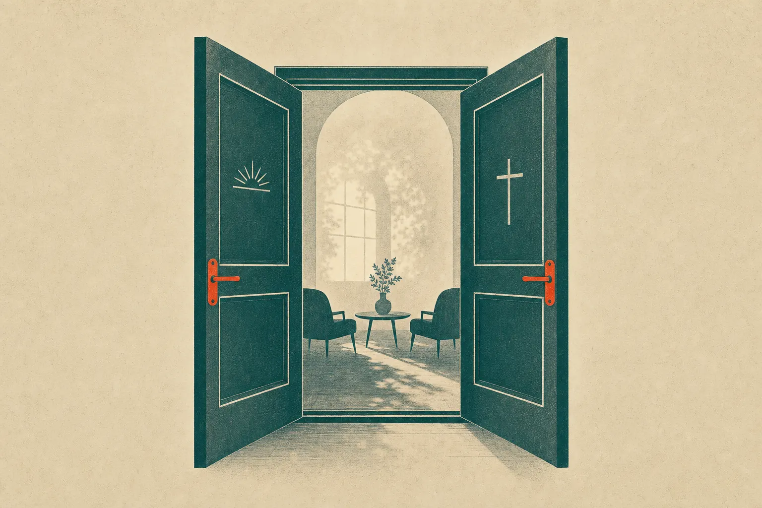 Two open doors side by side — one to the agency, one to the church — illustrating Jay&rsquo;s two-organization life